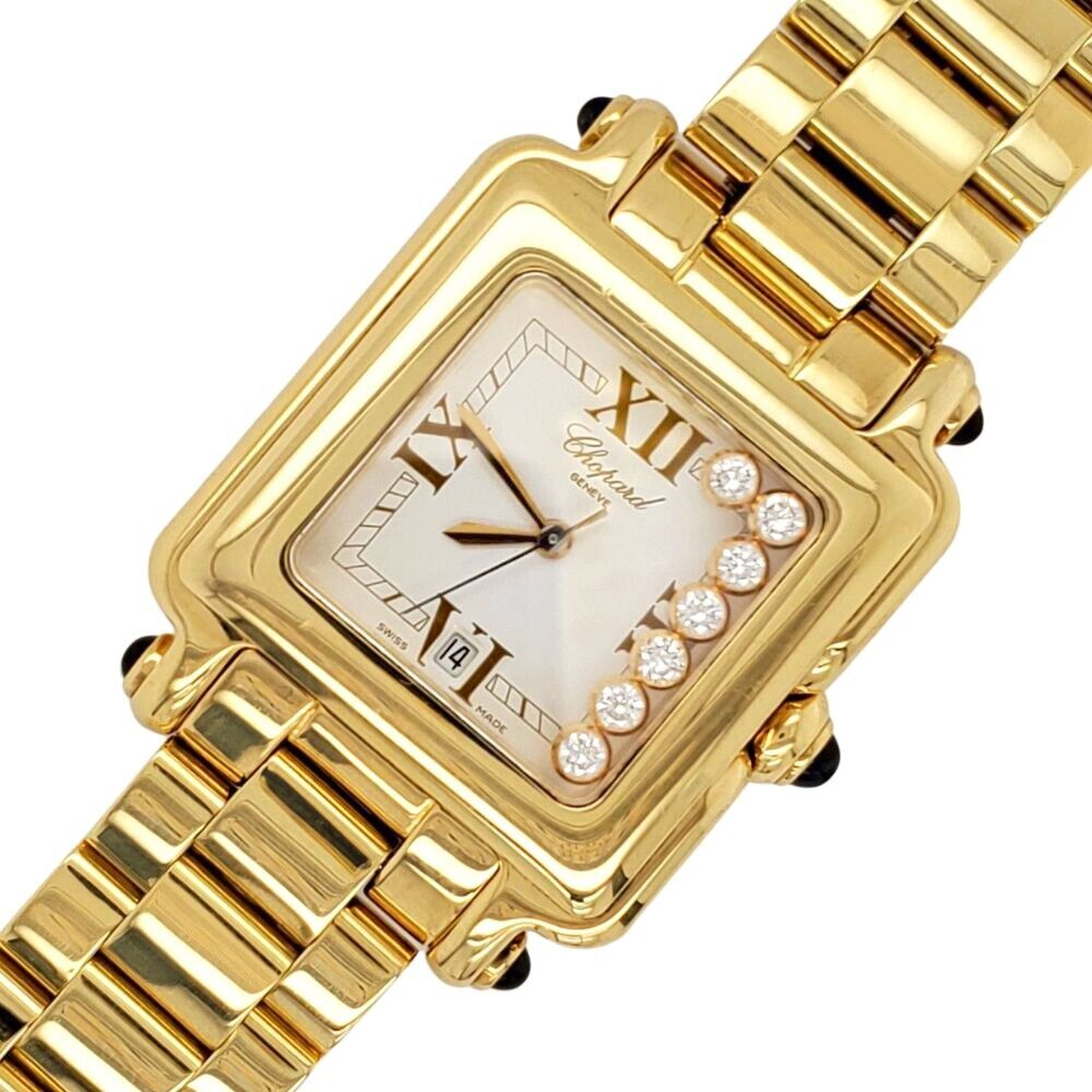 Chopard Happy Sport 27mm White Dial Square Yellow Gold Quartz Watch