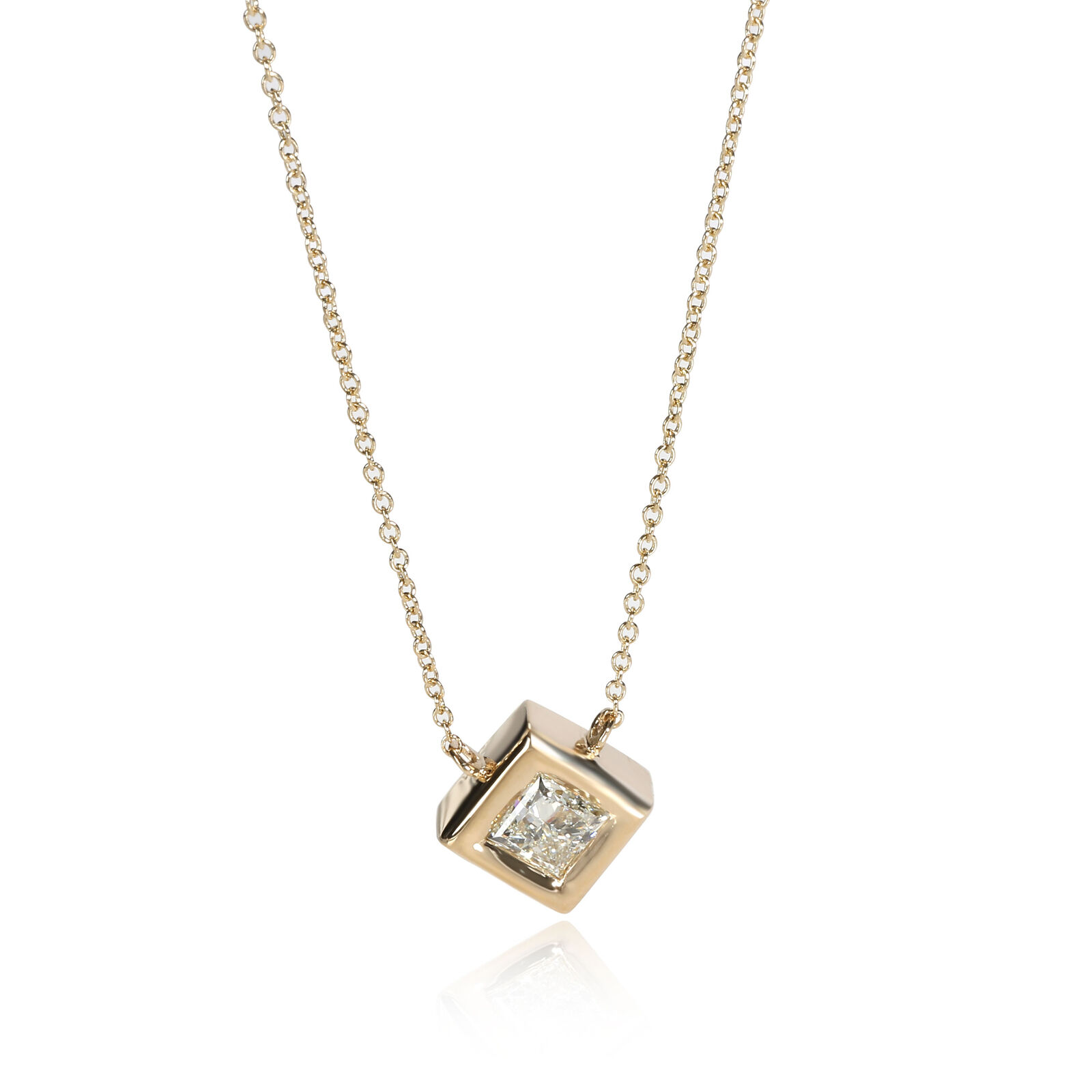 GIA Certified Bezel Set Princess Cut Pendant in 14K Yellow Gold