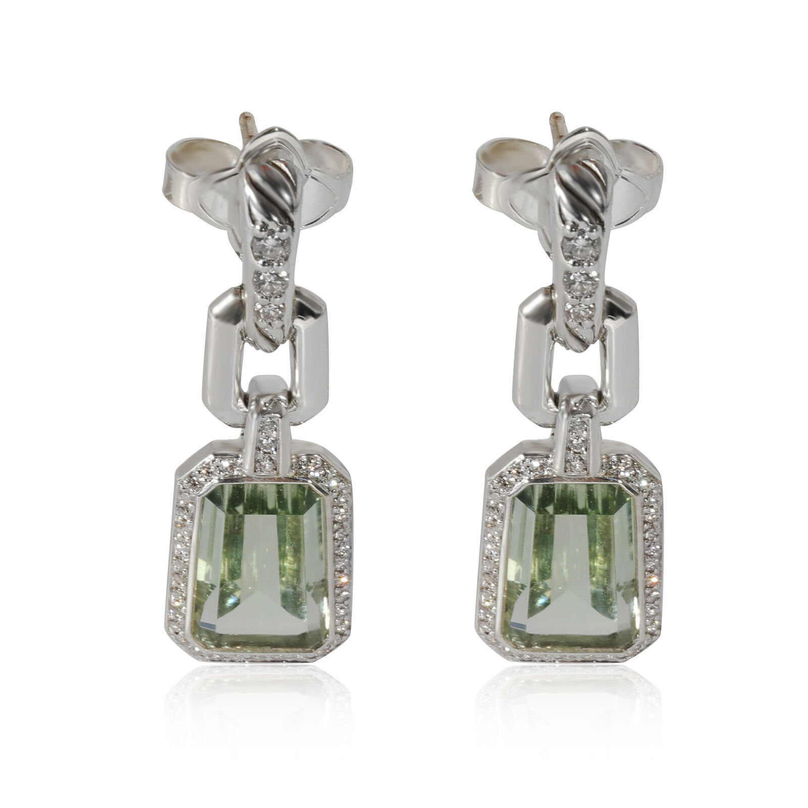 David Yurman Stax Prasiolite Diamond Earrings in  Sterling Silver