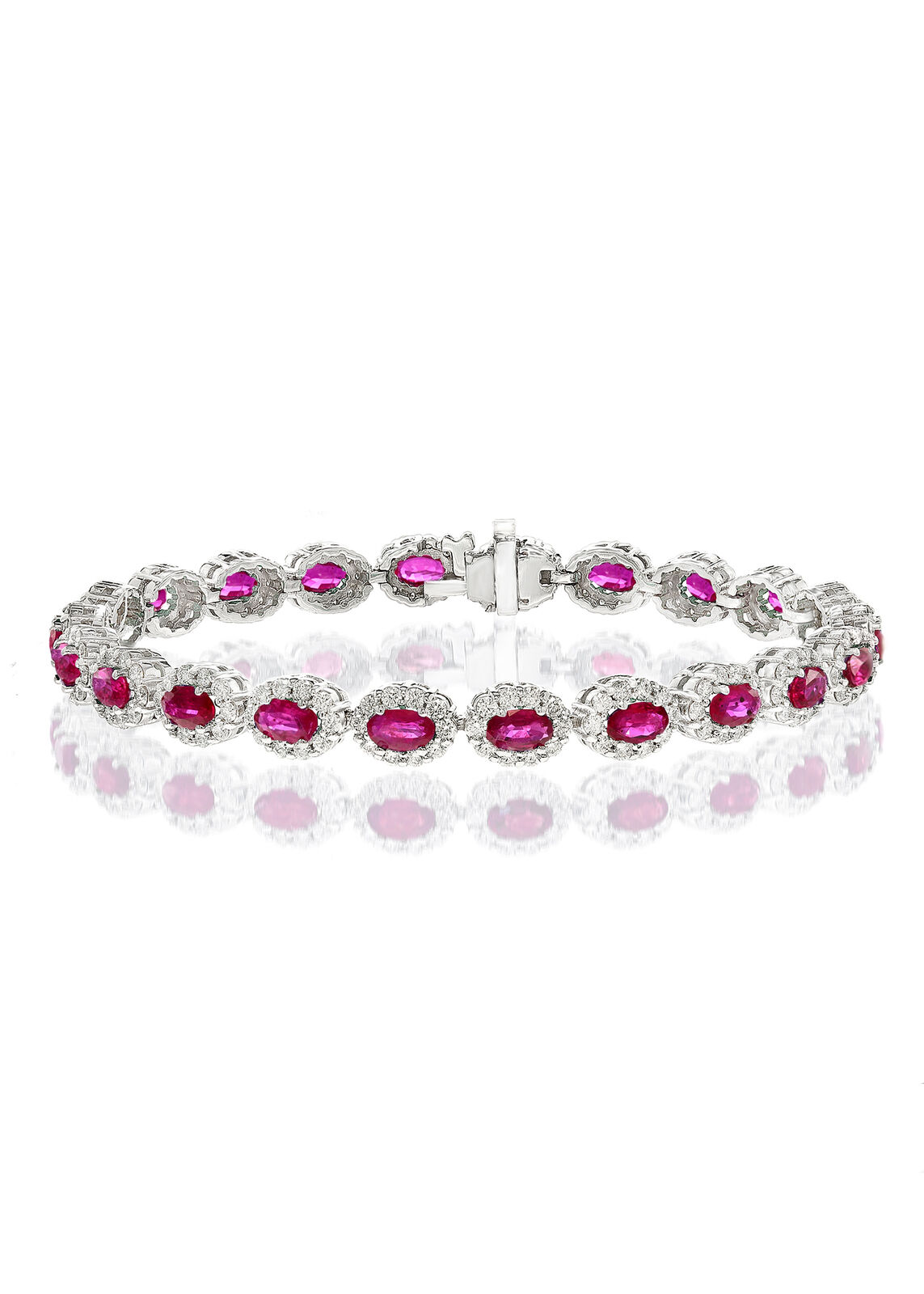 True Diamond  Ruby Oval Tennis Bracelet in 14K White Gold
