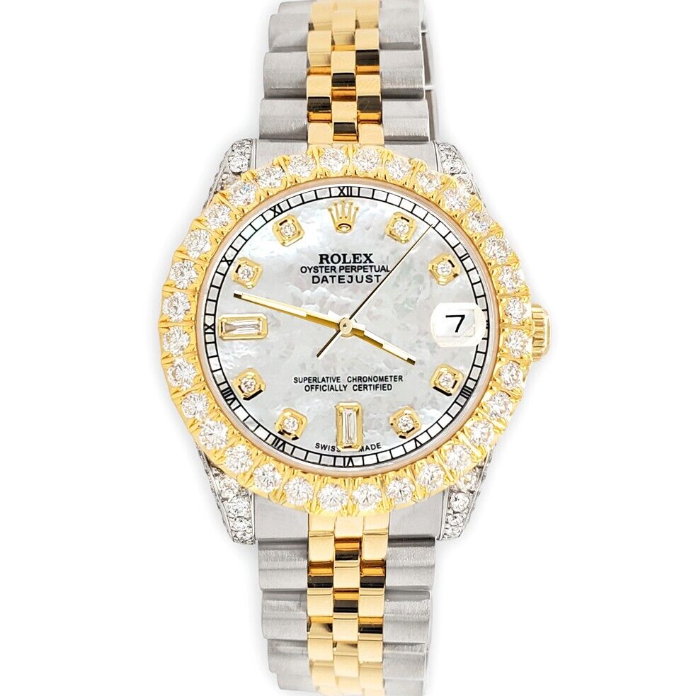 Rolex Datejust 31mm 2-Tone Watch 4.4ct Diamond White MOP Dial/Bezel/Case/Lugs
