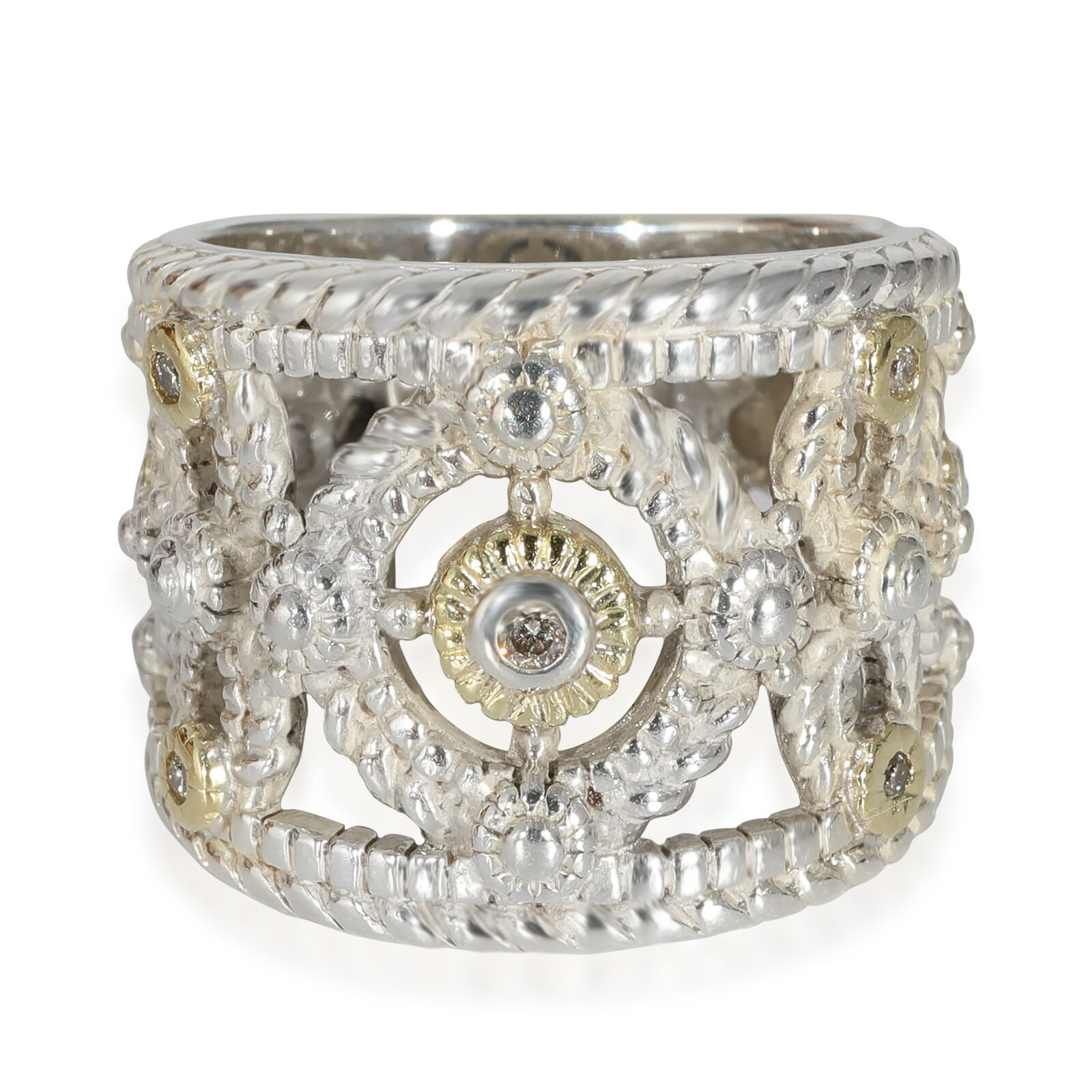 Judith Ripka Cigar Band Ring in 18k Yellow Gold/Sterling Silver