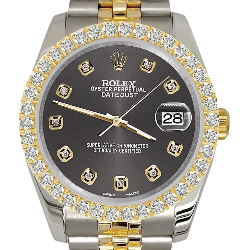 Rolex Datejust 116233 36mm 3.05CT Diamond Bezel/Rhodium Gray Dial Jubilee Watch