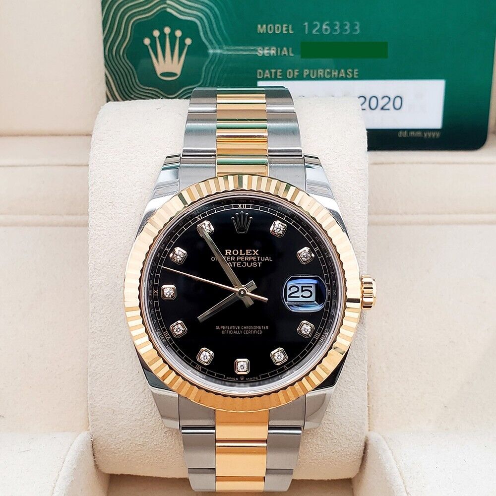 Rolex Datejust 41 126333 Factory Black Diamond Dial Gold/Steel Watch Box Papers