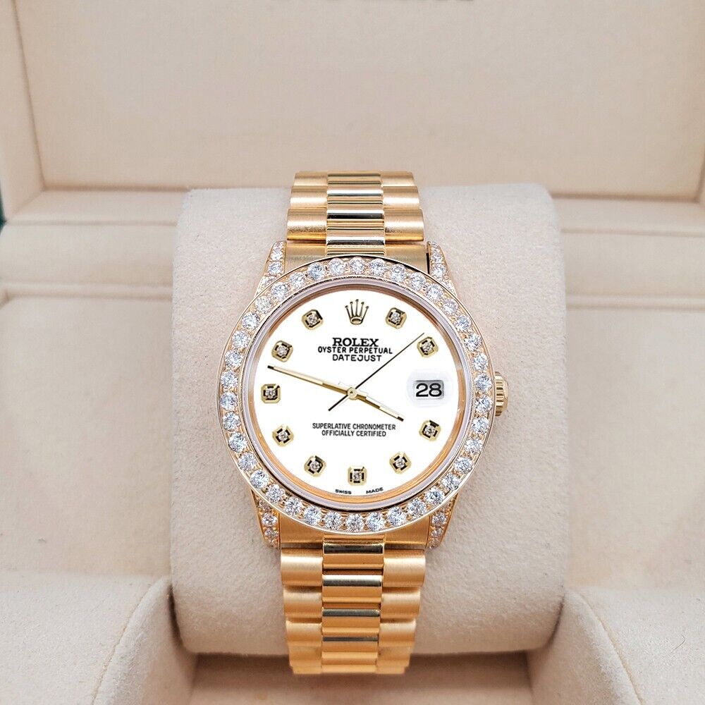 Rolex President Datejust  Diamond Bezel/Lugs/White Dial Gold Watch