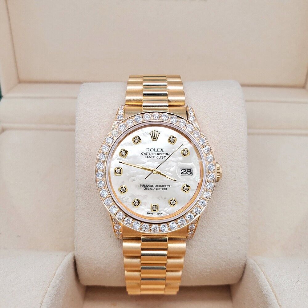 Rolex President Datejust  Diamond Bezel/Lugs/White MOP Dial Watch