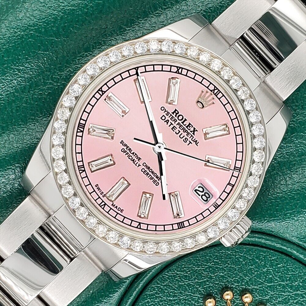 Rolex Datejust 31mm 1.2ct Diamond Bezel/Pink Baguette Diamond Dial