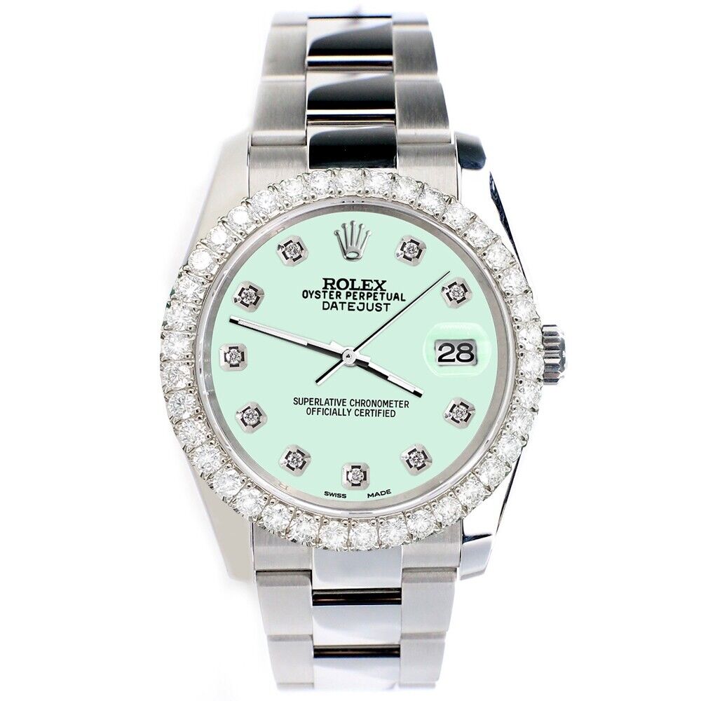Rolex Datejust 36mm Light Malachite Dial Watch with Custom Diamond Bezel