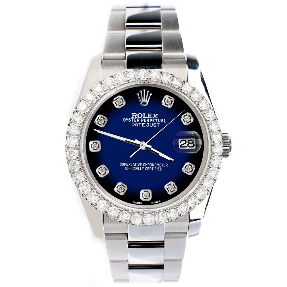 Rolex Datejust 3  Blue Vignette Dial with Custom Diamond Bezel