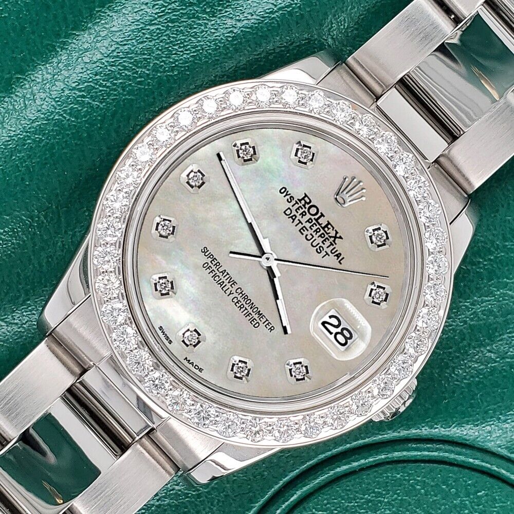 Rolex Datejust Midsize 31mm 1.52ct Bezel/Champagne MOP Diamond Dial Oyster Watch