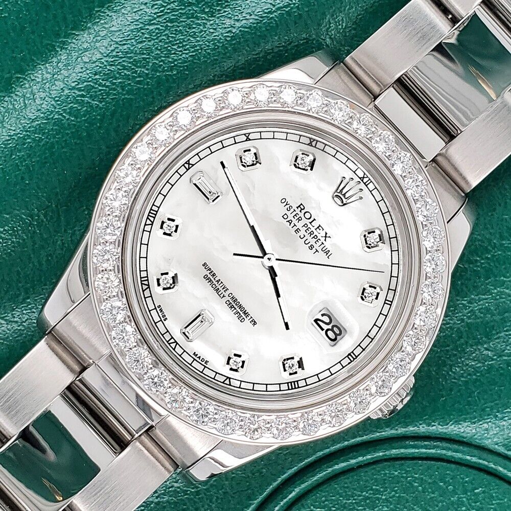 Rolex Datejust Midsize 31mm 1.52ct Bezel/White MOP Baguette Diamond Dial Watch