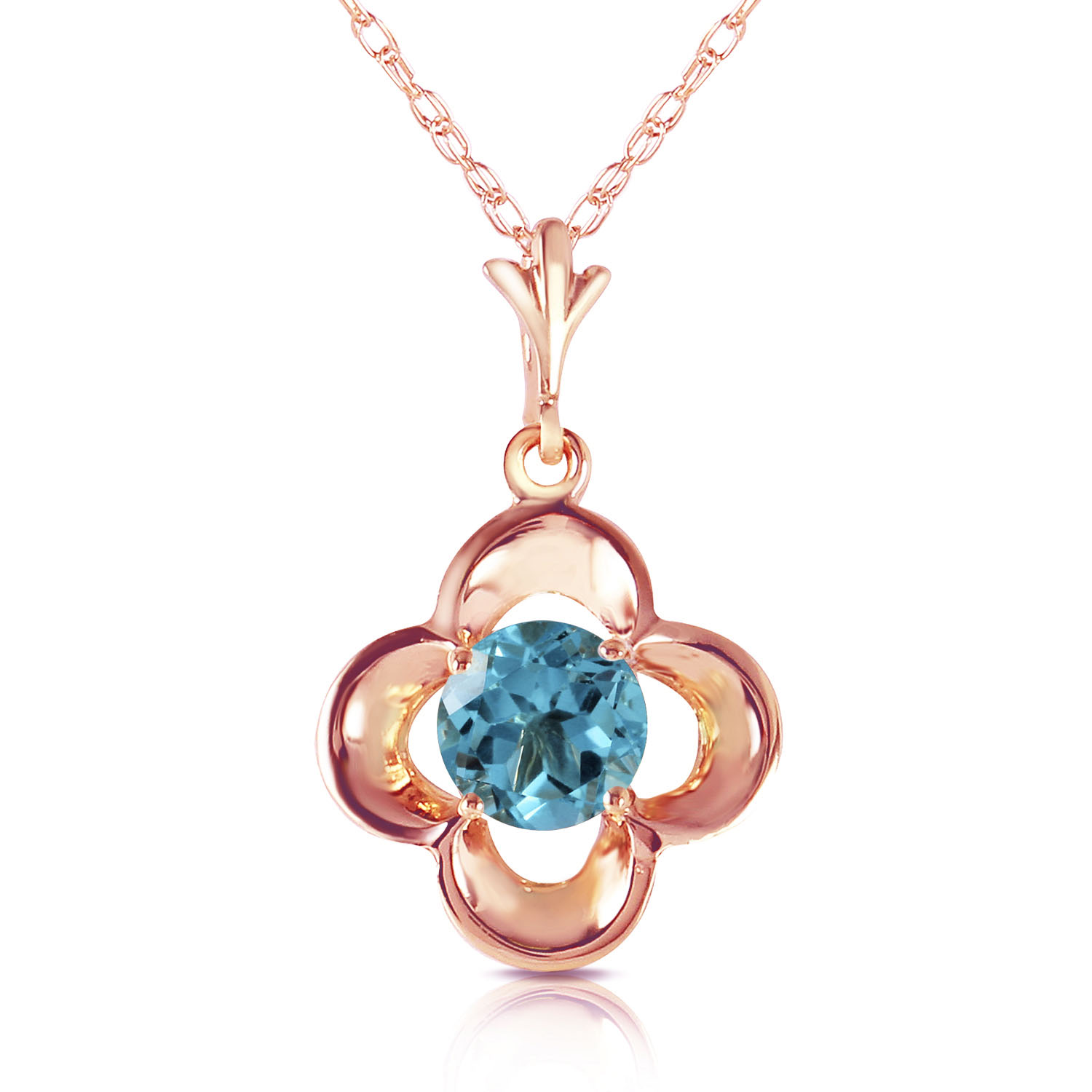 14K Solid Rose Gold Necklace with Natural Blue Topaz