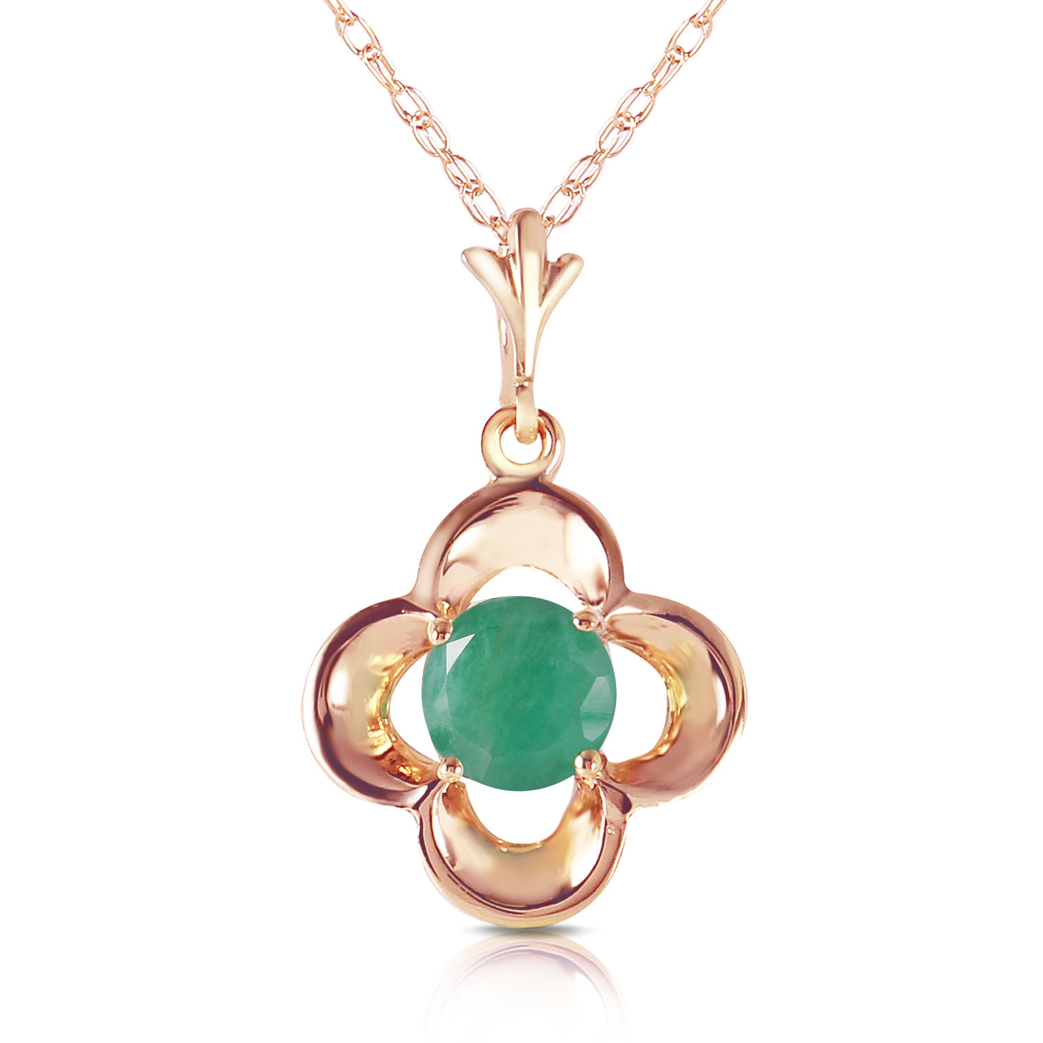 14K Solid Rose Gold Necklace with Natural Emerald