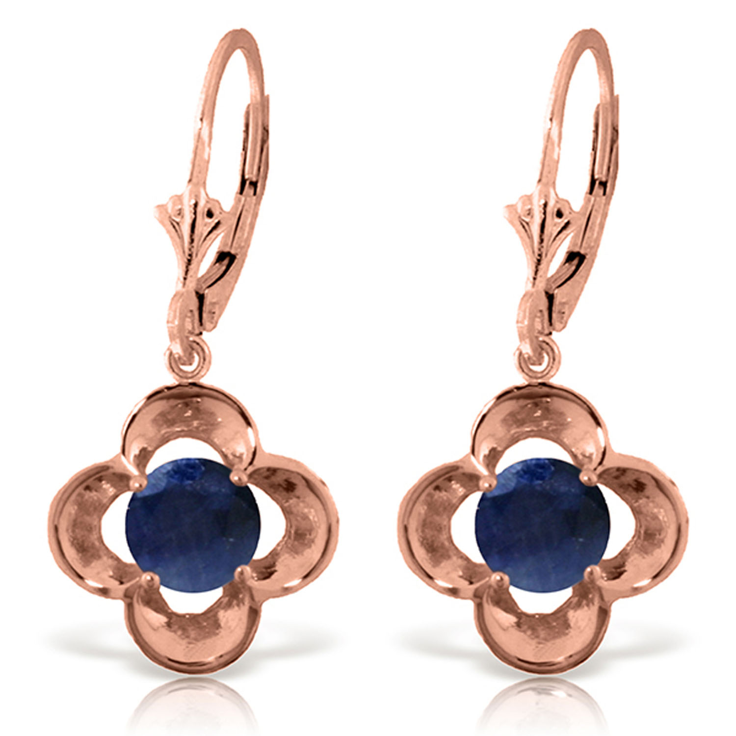 1.1 CTW 14K Solid Rose Gold Leverback Earrings Natural Sapphire