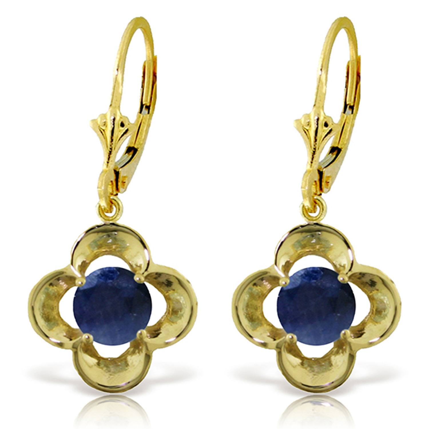 1.1 CTW 14K Solid Gold Leverback Earrings Natural Sapphire