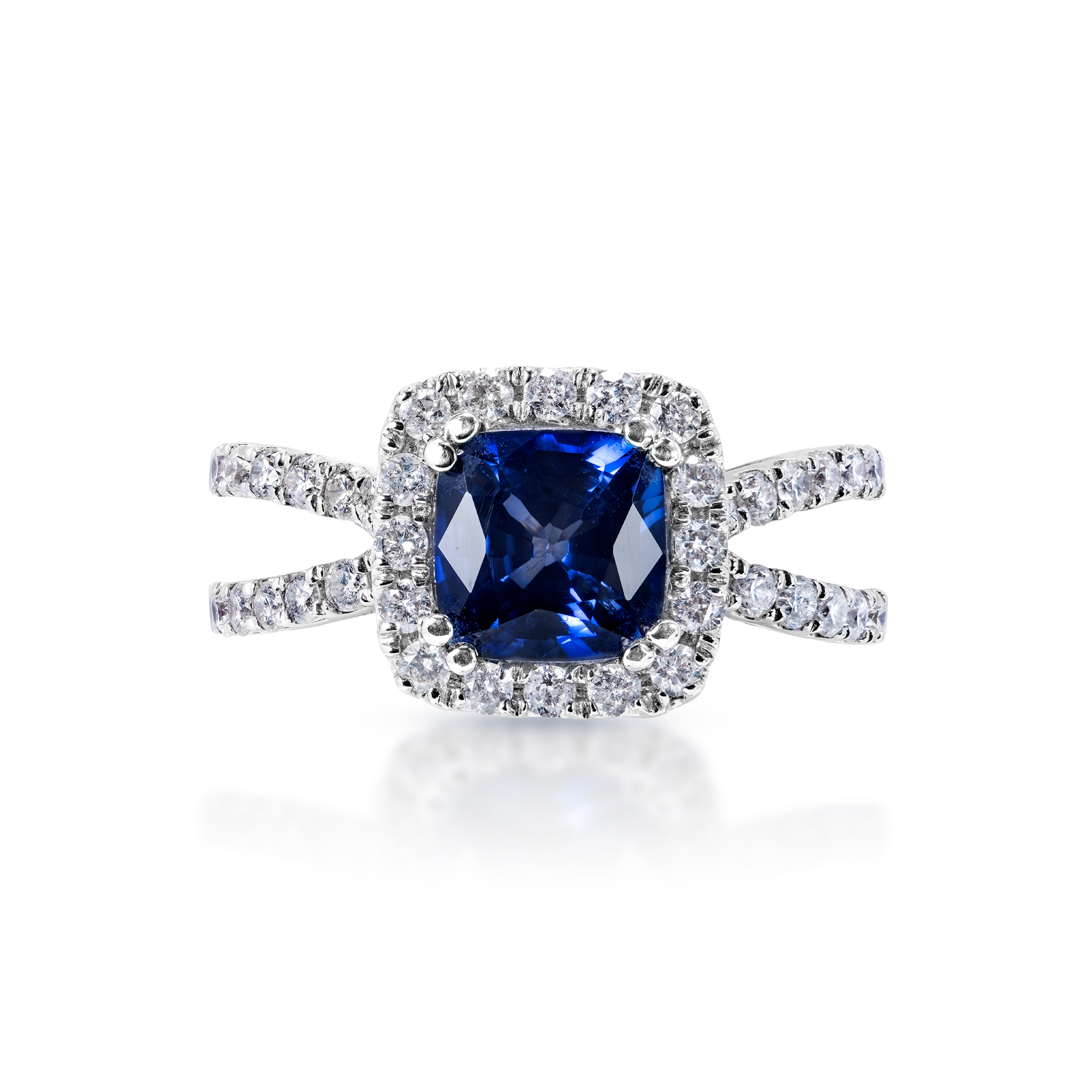 Hayden  Carat Cushion Cut Blue Sapphire Ring in 14 Karat White Gold