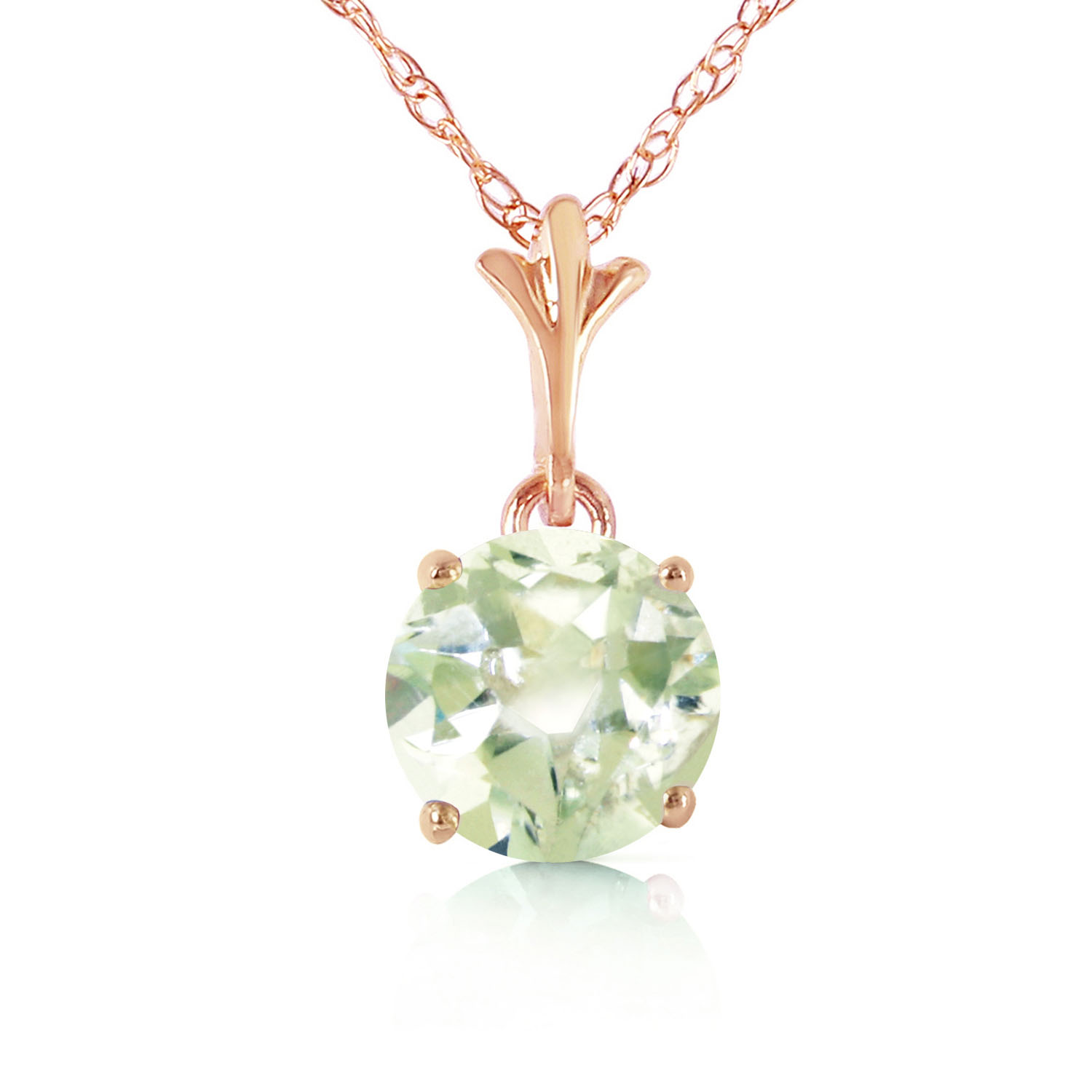 1.15 CTW 14K Solid Rose Gold Single Green Amethyst Necklace