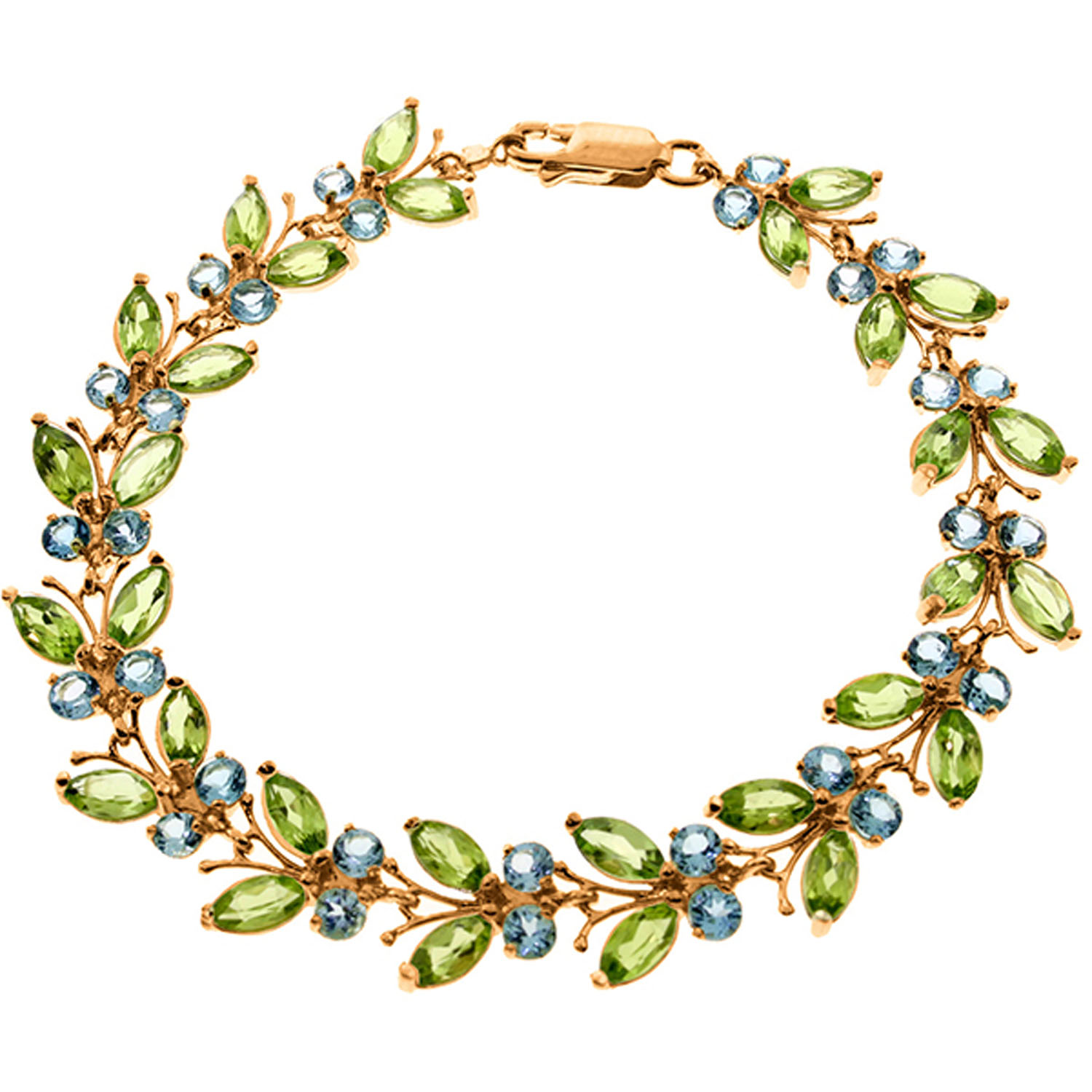 14K Solid Rose Gold Butterfly Bracelet with Peridot  Blue Topaz