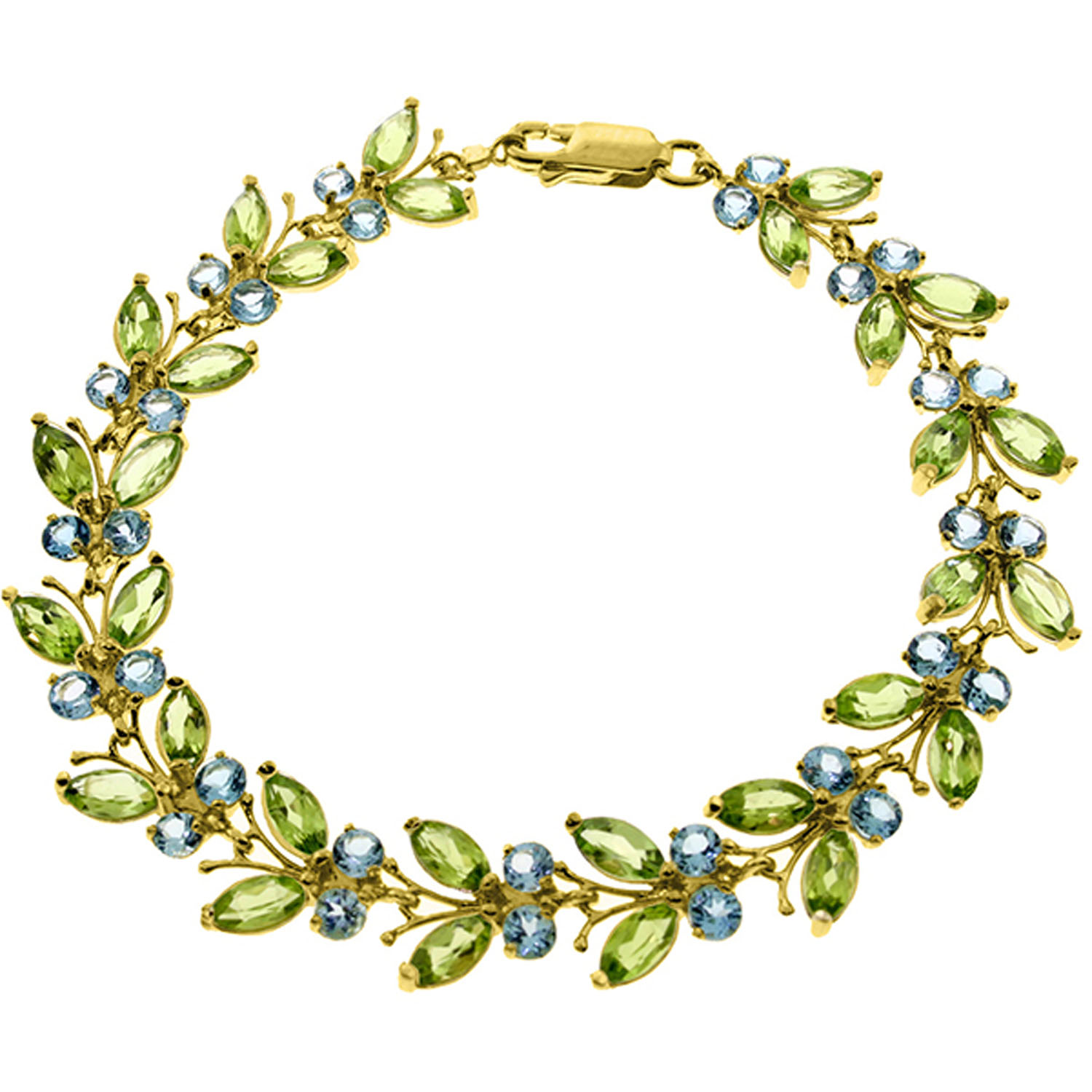 16.5 CTW 14K Solid Gold Butterfly Bracelet Peridot Blue Topaz