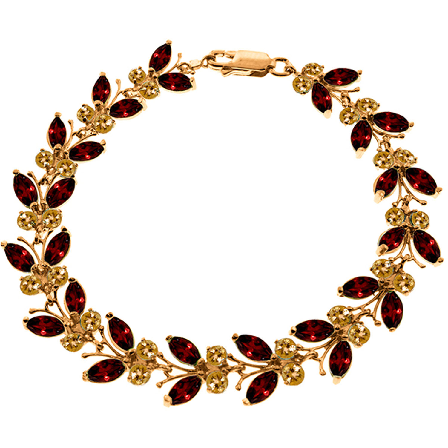 14K Solid Rose Gold Butterfly Bracelet with Garnets  Citrines