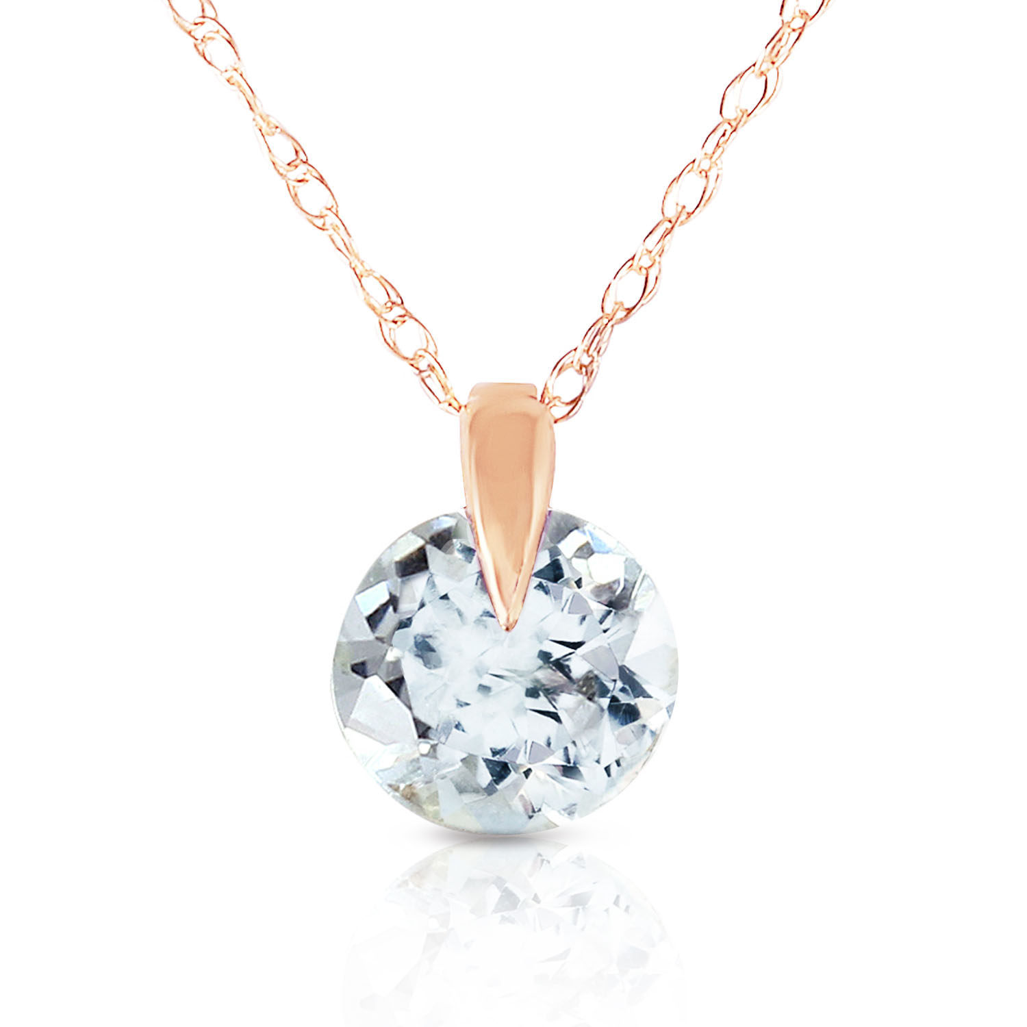 0.65 CTW 14K Solid Rose Gold Single Round Aquamarine Necklace