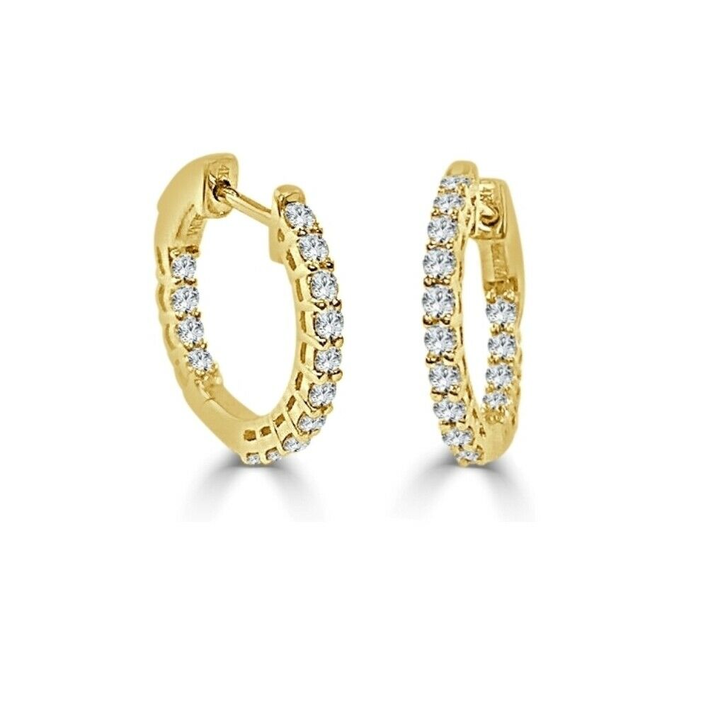 True 14k Yellow Gold  Diamond Hoop Earrings