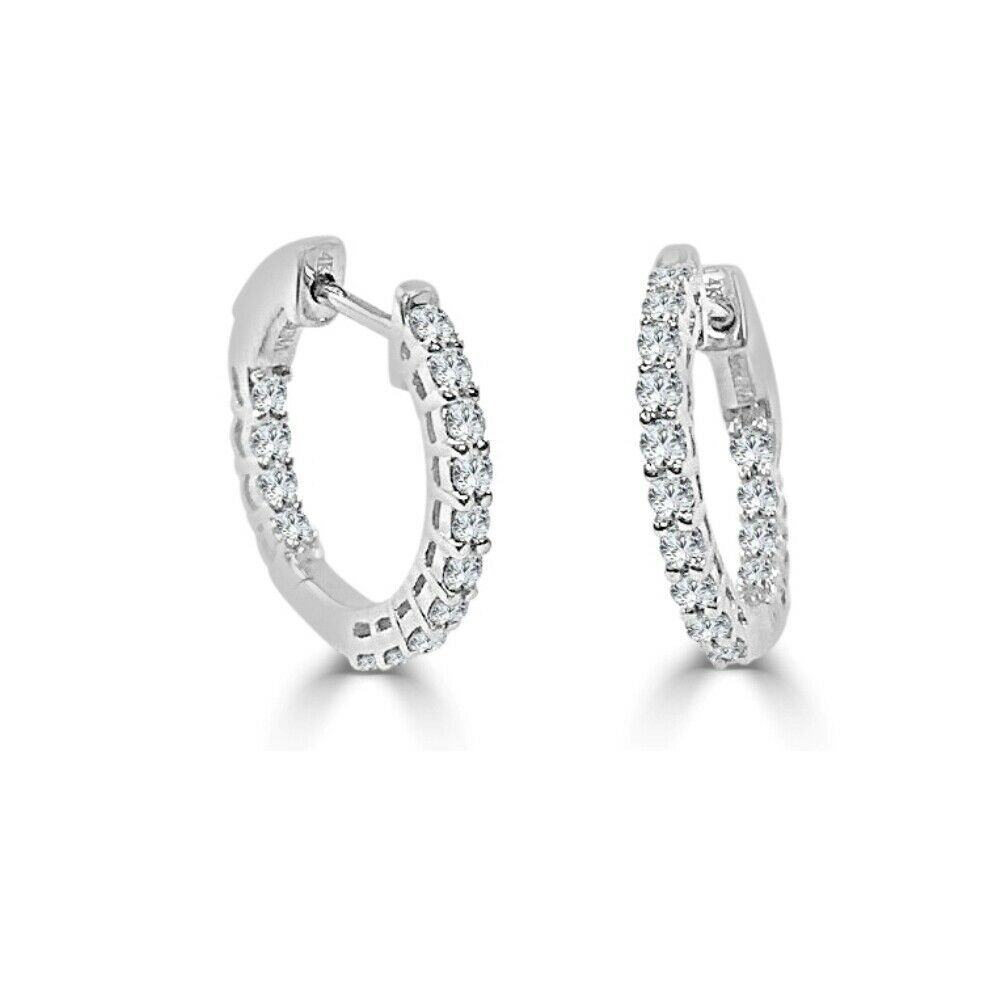 True 14k White Gold  Diamond Hoop Earrings