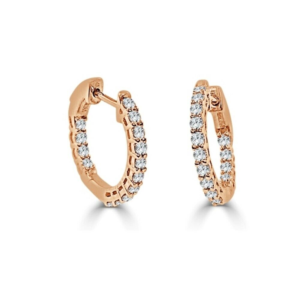 True 14k Rose Gold  Diamond Hoop Earrings