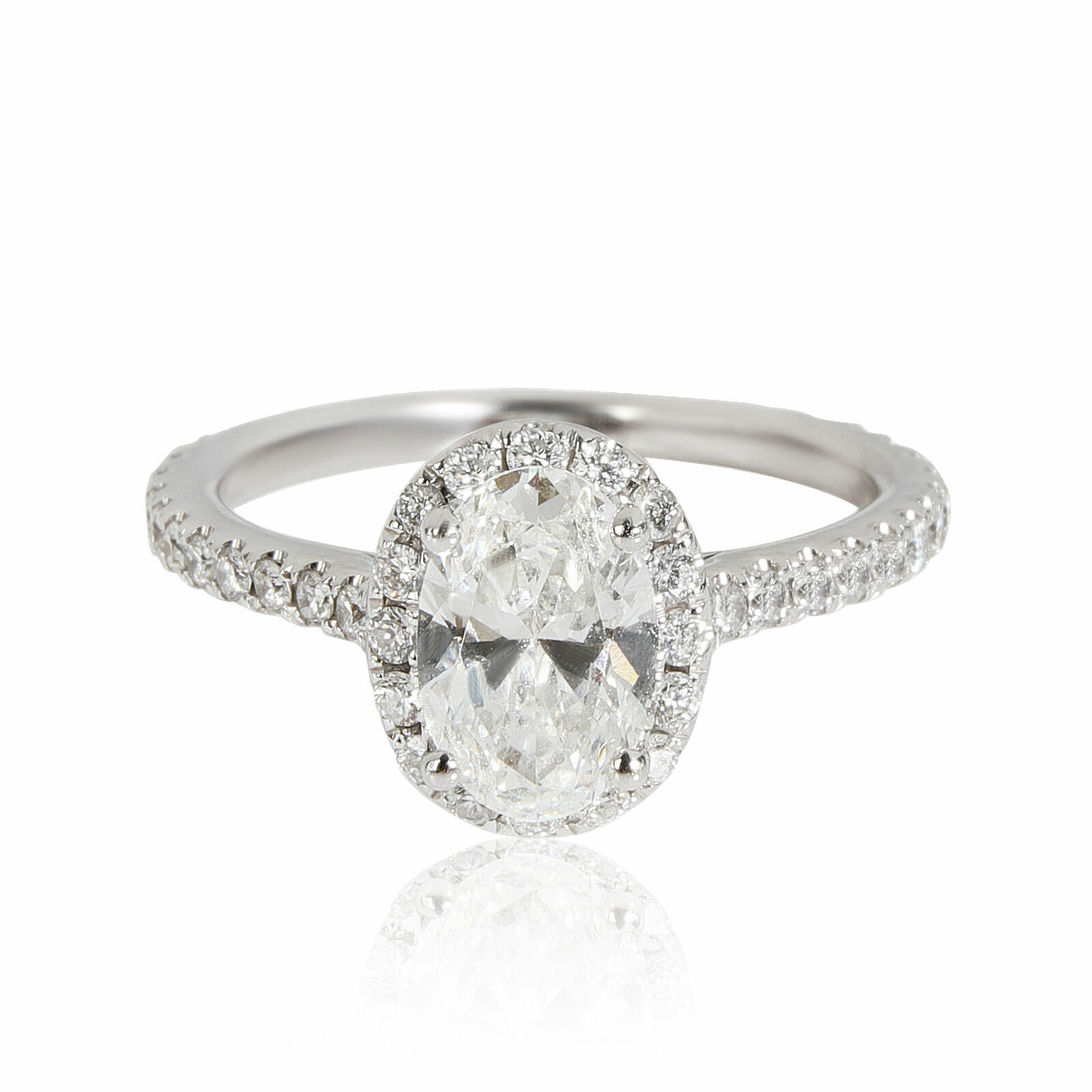 True Halo Oval Diamond Engagement Ring in 14K White Gold GIA Certified