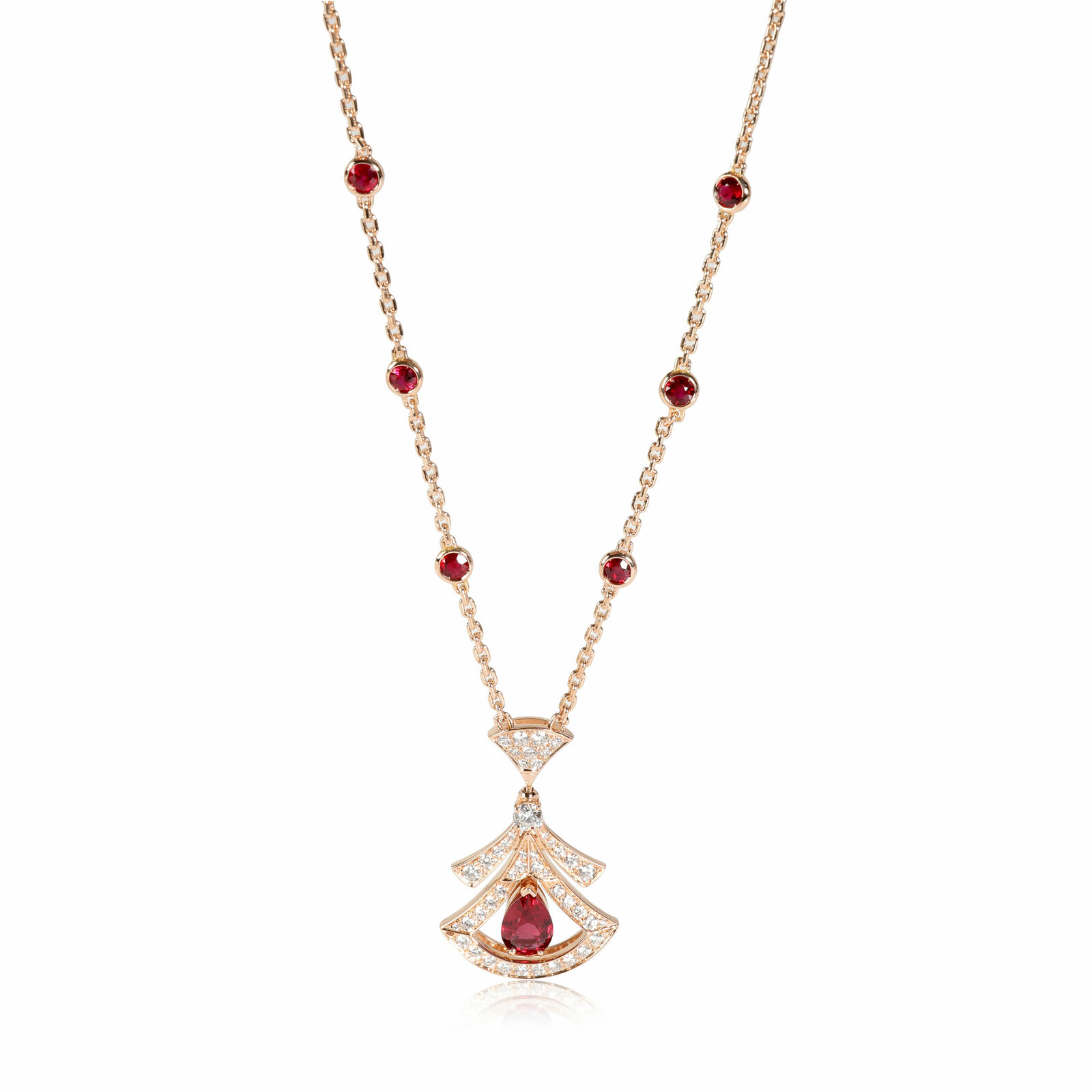 Bulgari Diva's Dream Ruby Diamond Necklace in 18k Rose Gold 0.86 CTW