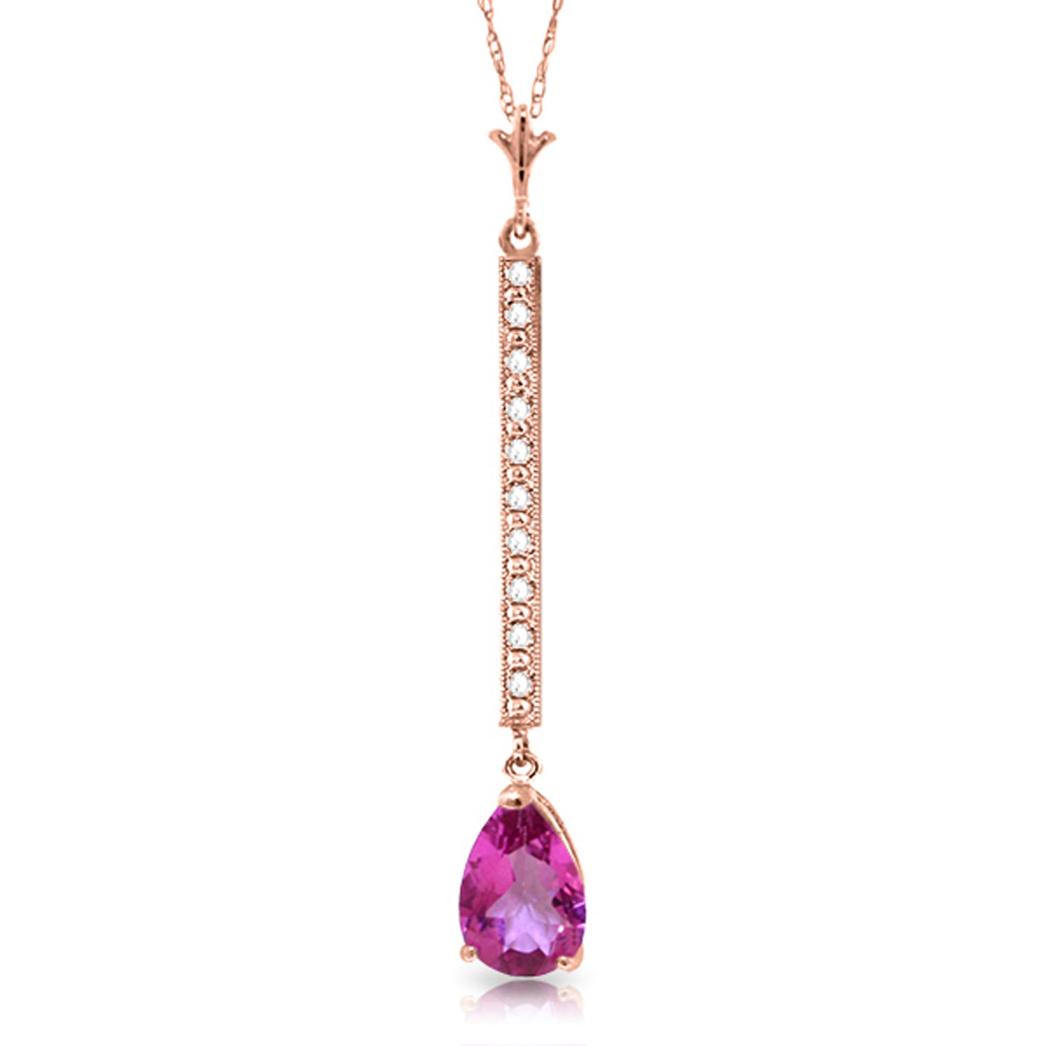 14K Solid Rose Gold Necklace with Diamonds  Pink Topaz