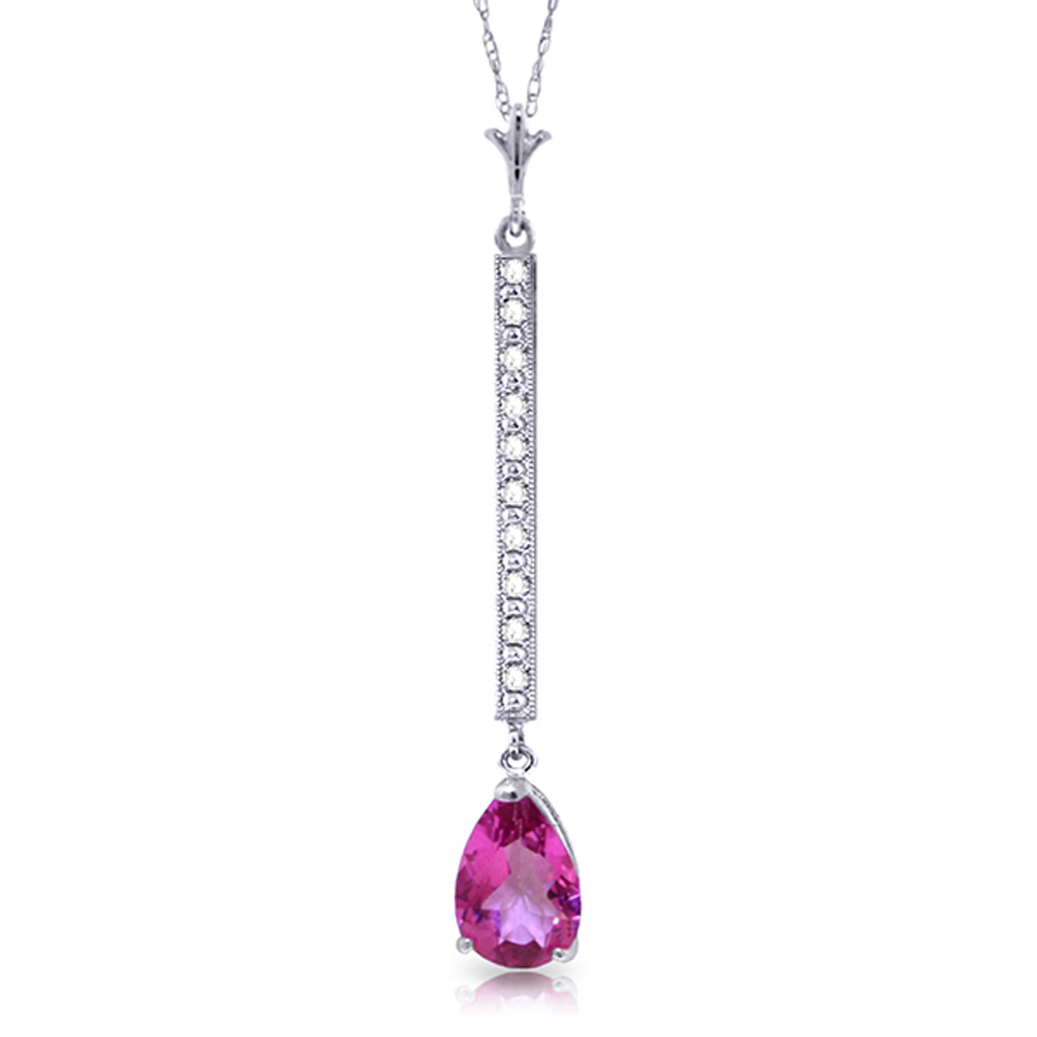 1.8 CTW 14K Solid White Gold Necklace Diamond Pink Topaz