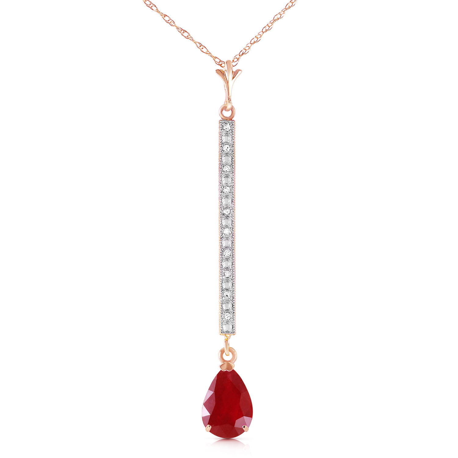 14K Solid Rose Gold Necklace withDiamonds  Ruby