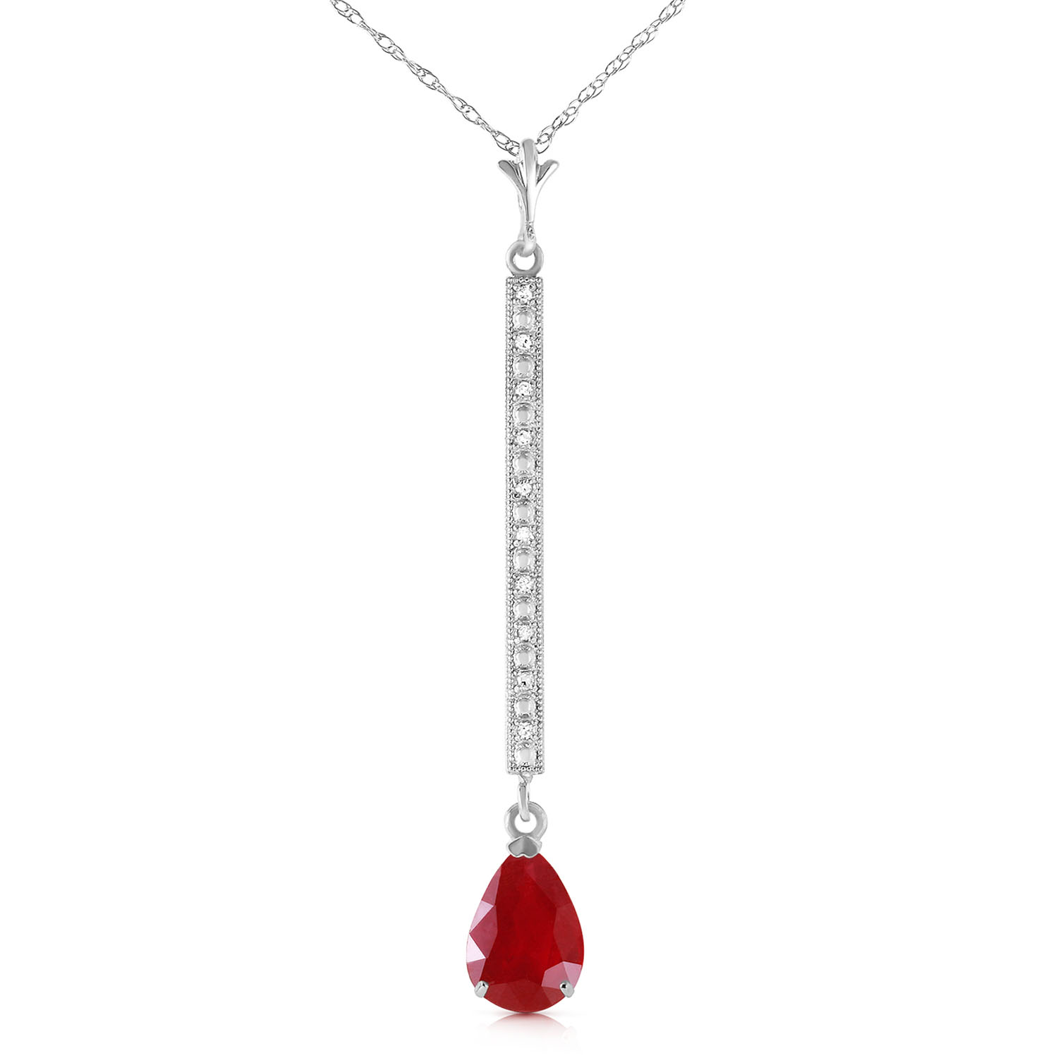 1.8 CTW 14K Solid White Gold Necklace Diamond Ruby