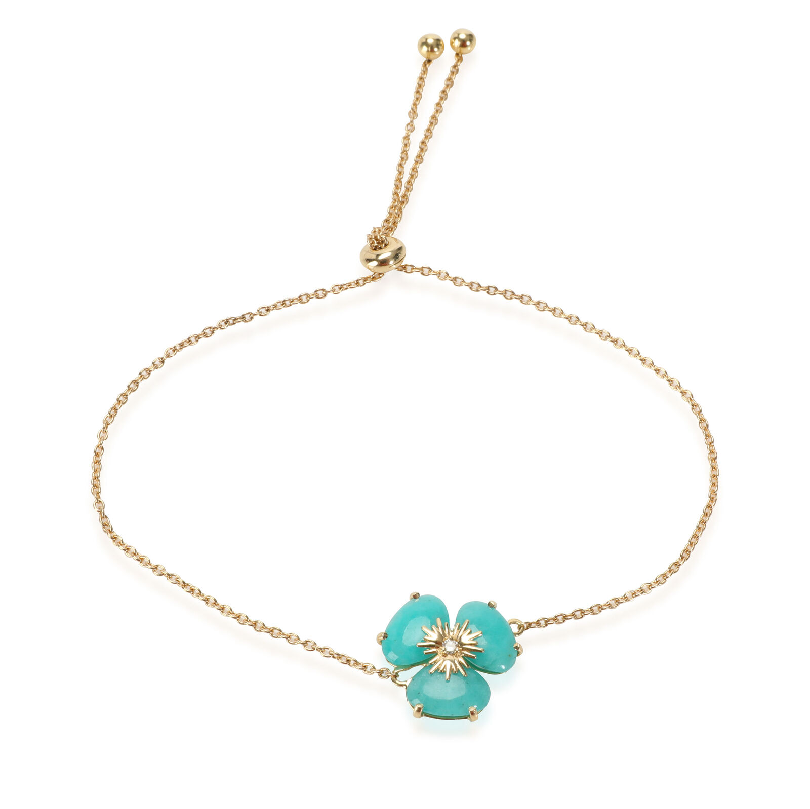 True Amazonite Diamond Flower Bolo Bracelet in 18K Yellow Gold