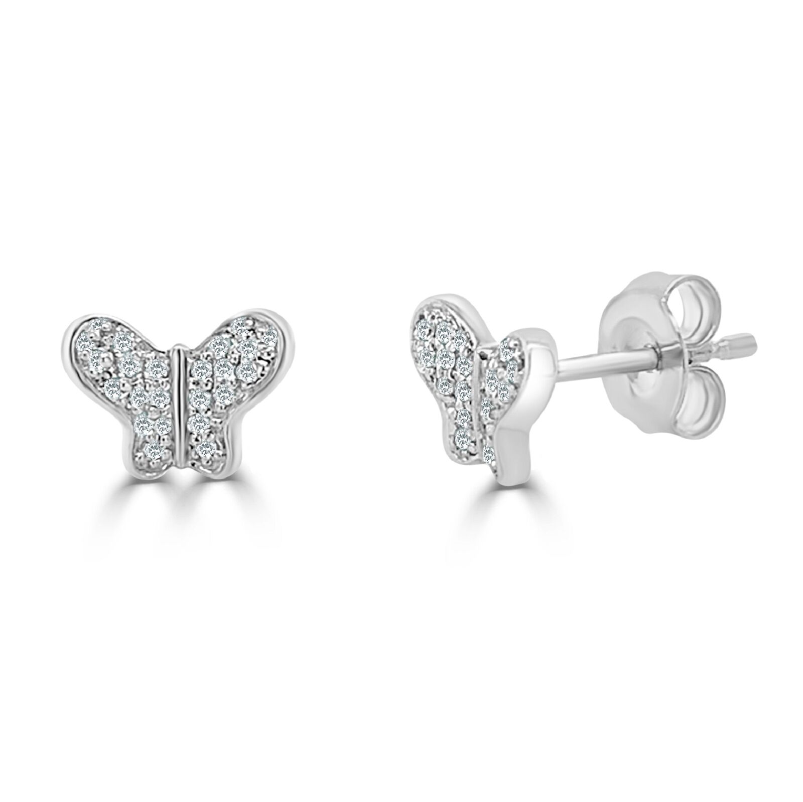 True 14k White Gold  Diamond Butterfly Studs