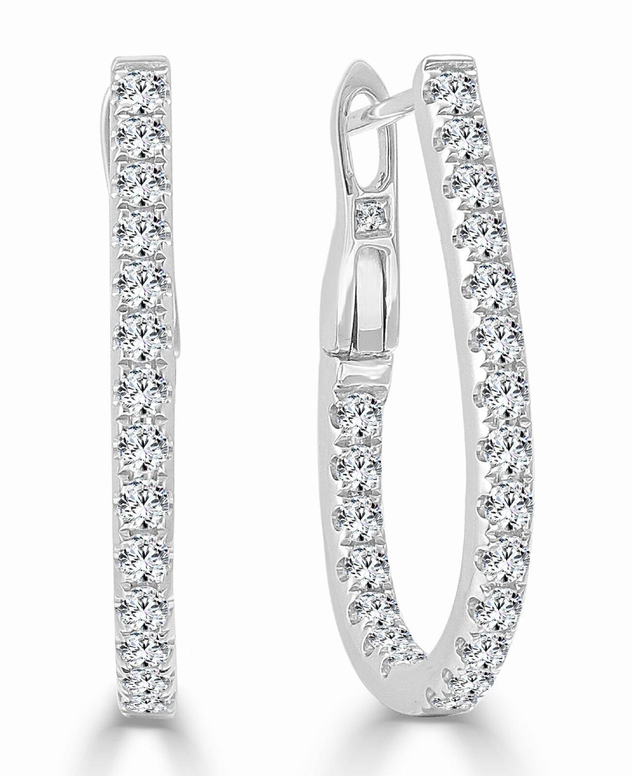 True 14k Gold  Diamond Pear Shape Hoop Earrings