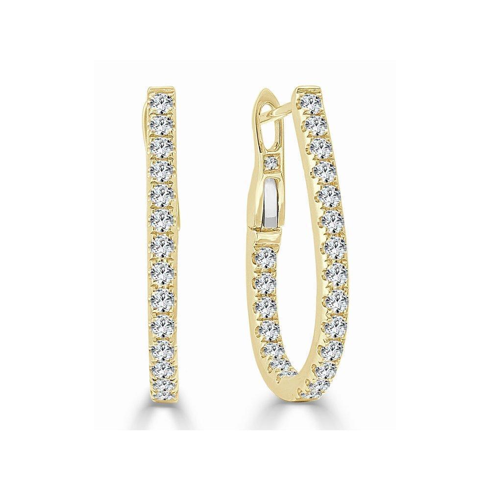 True 14k Gold  Diamond Pear Shape Hoop Earrings