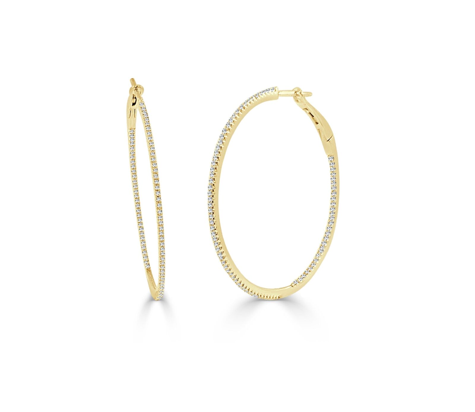True 14k Yellow Gold  Diamond Skinny Hoop Earrings