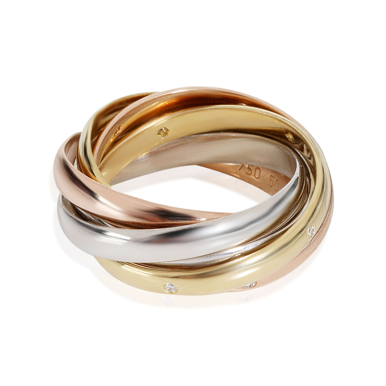 Cartier 6 Band Rolling  Ring in 18K 3 Tone Gold Diamonds