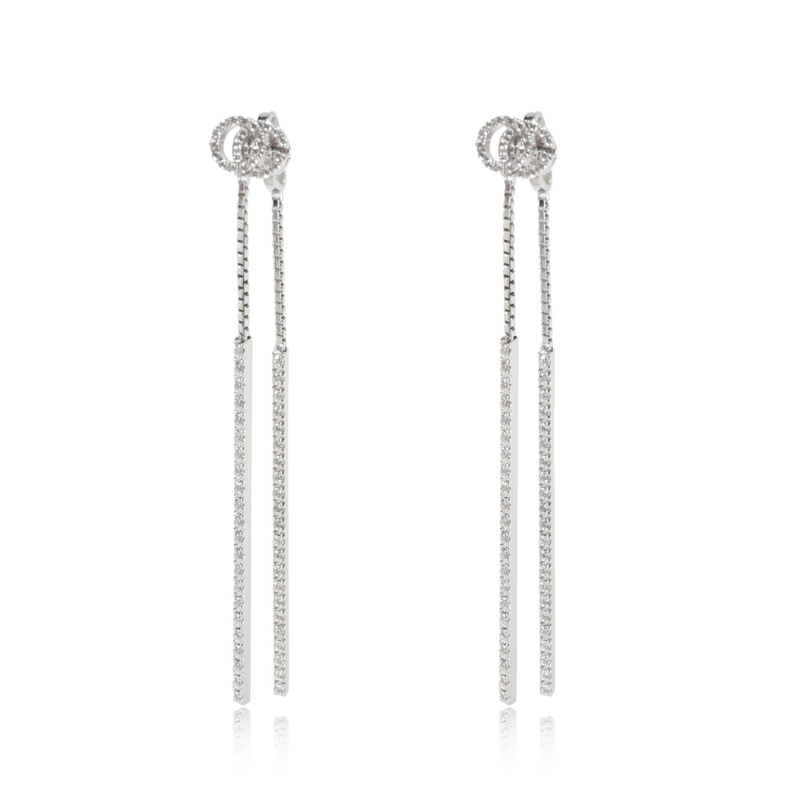 Gucci Running G Diamond Drop Earrings in 18k White Gold