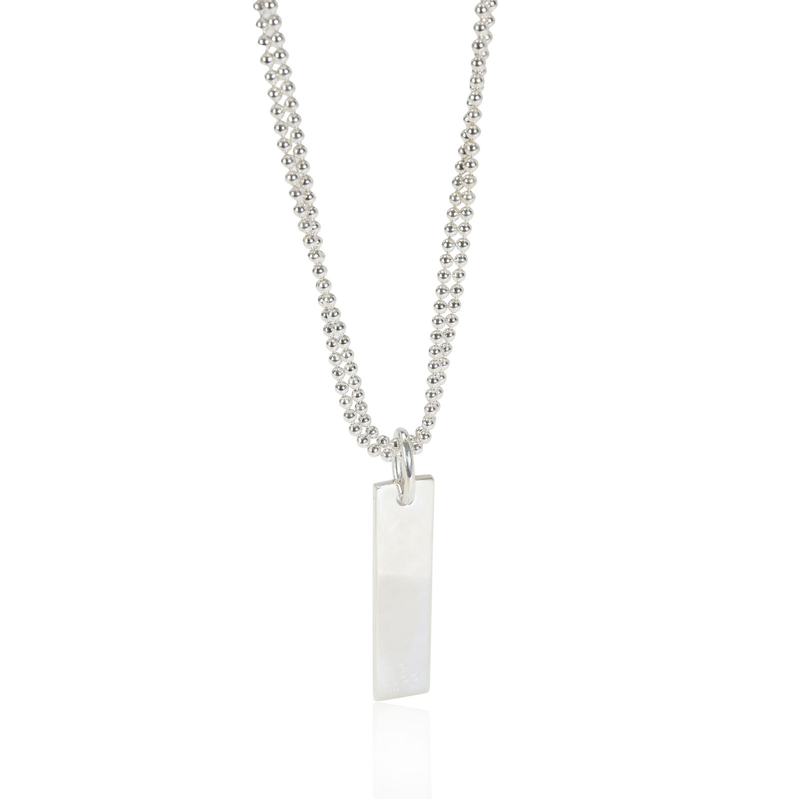 Gucci Tag Pendant on Double Bead Chain  in Sterling Silver