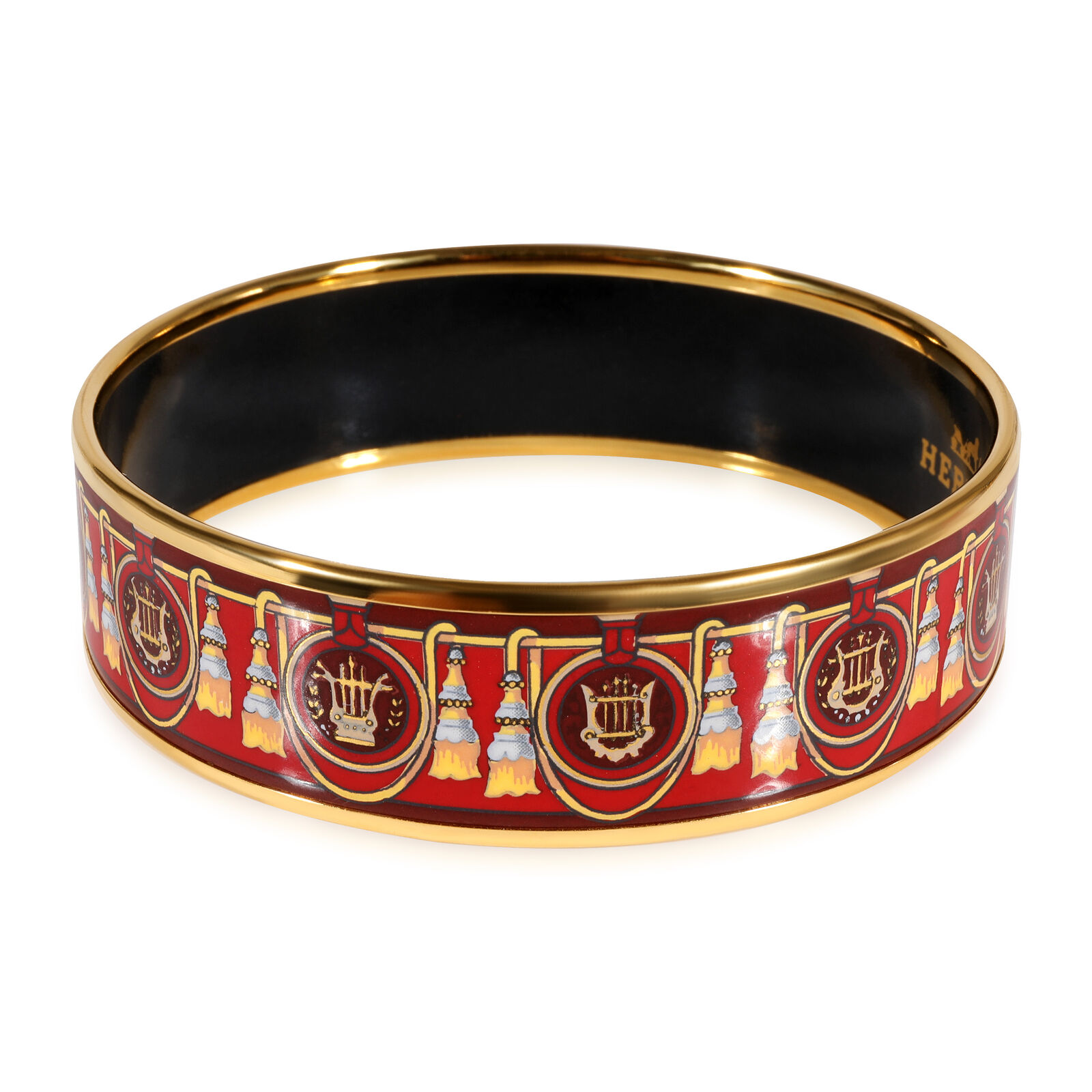 Hermès Plated Wide Enamel Bracelet with Harps  Tassels