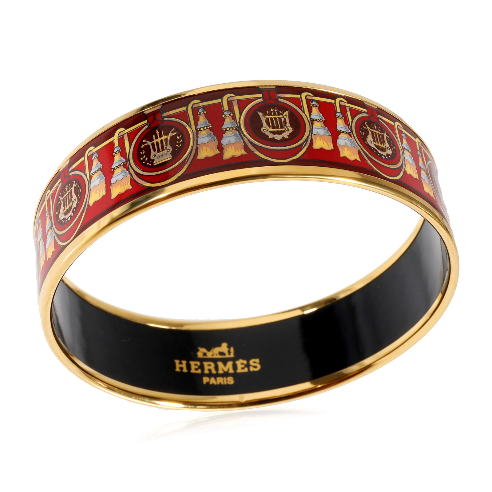 Hermès Plated Wide Enamel Bracelet With Harps & Tassels | Hermès