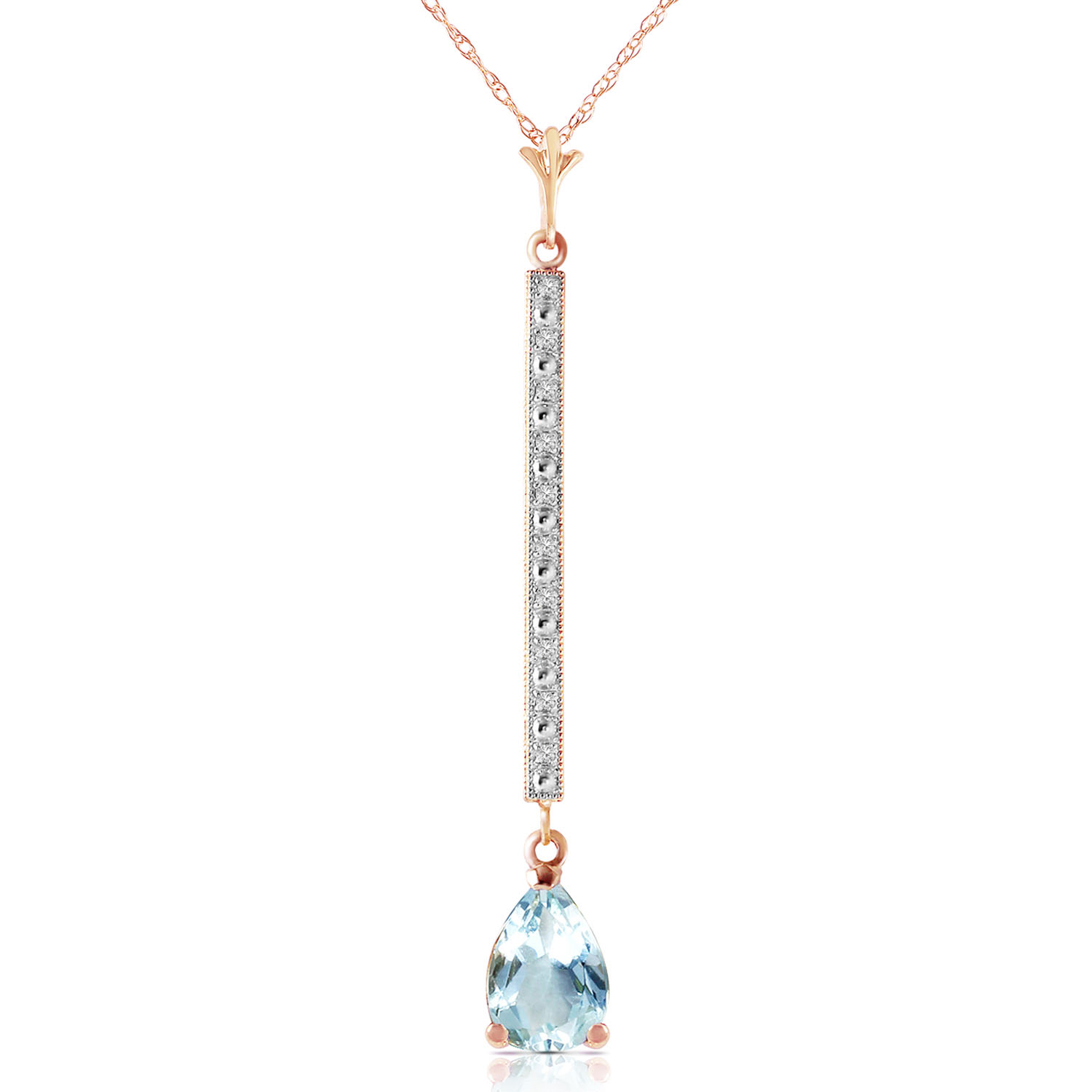 14K Solid Rose Gold Necklace withDiamonds  Aquamarine