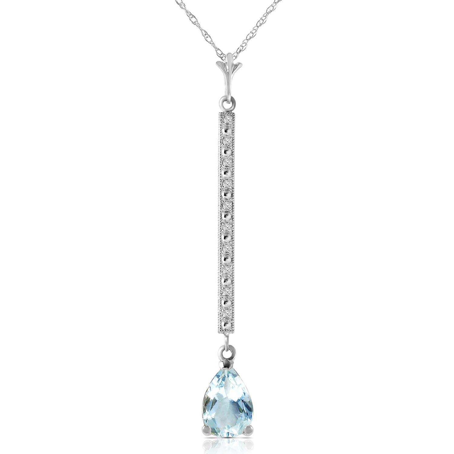 1.8 CTW 14K Solid White Gold Necklace Diamond Aquamarine