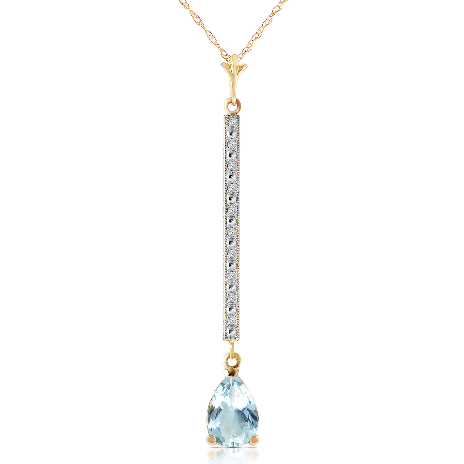 1.8 CTW 14K Solid Gold Necklace Diamond Aquamarine