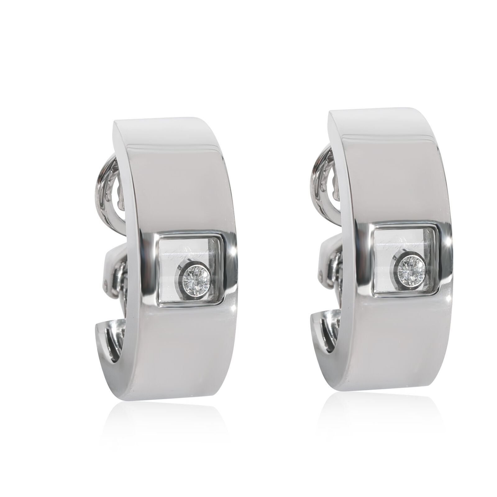 Chopard Happy Diamond Vintage Hoop Earrings in 18k White Gold