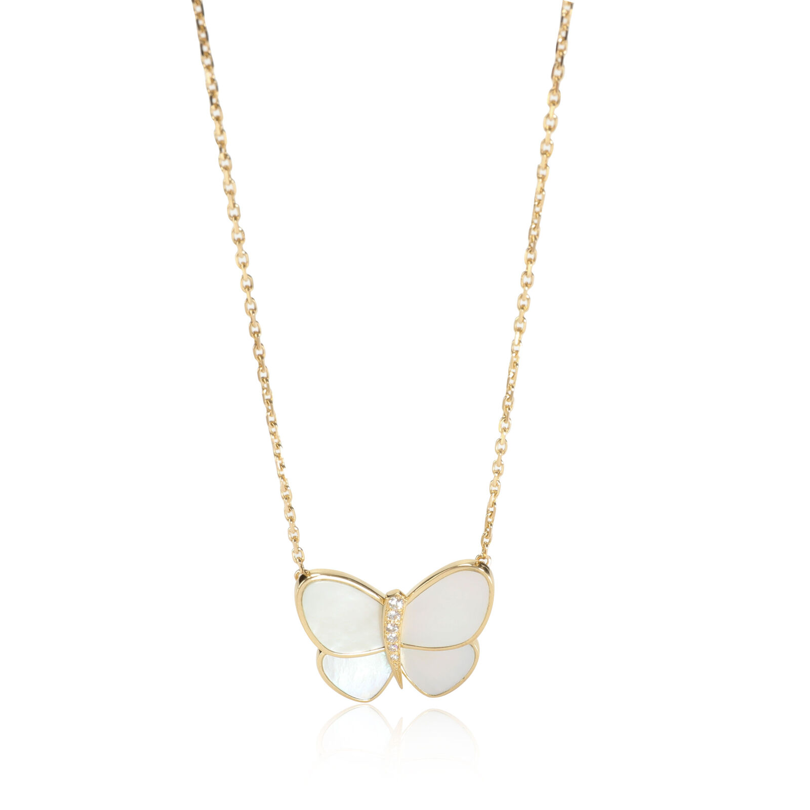 Van Cleef & Arpels Mother of Pearl Diamond Pendant in 18K Yellow Butterfly Gold