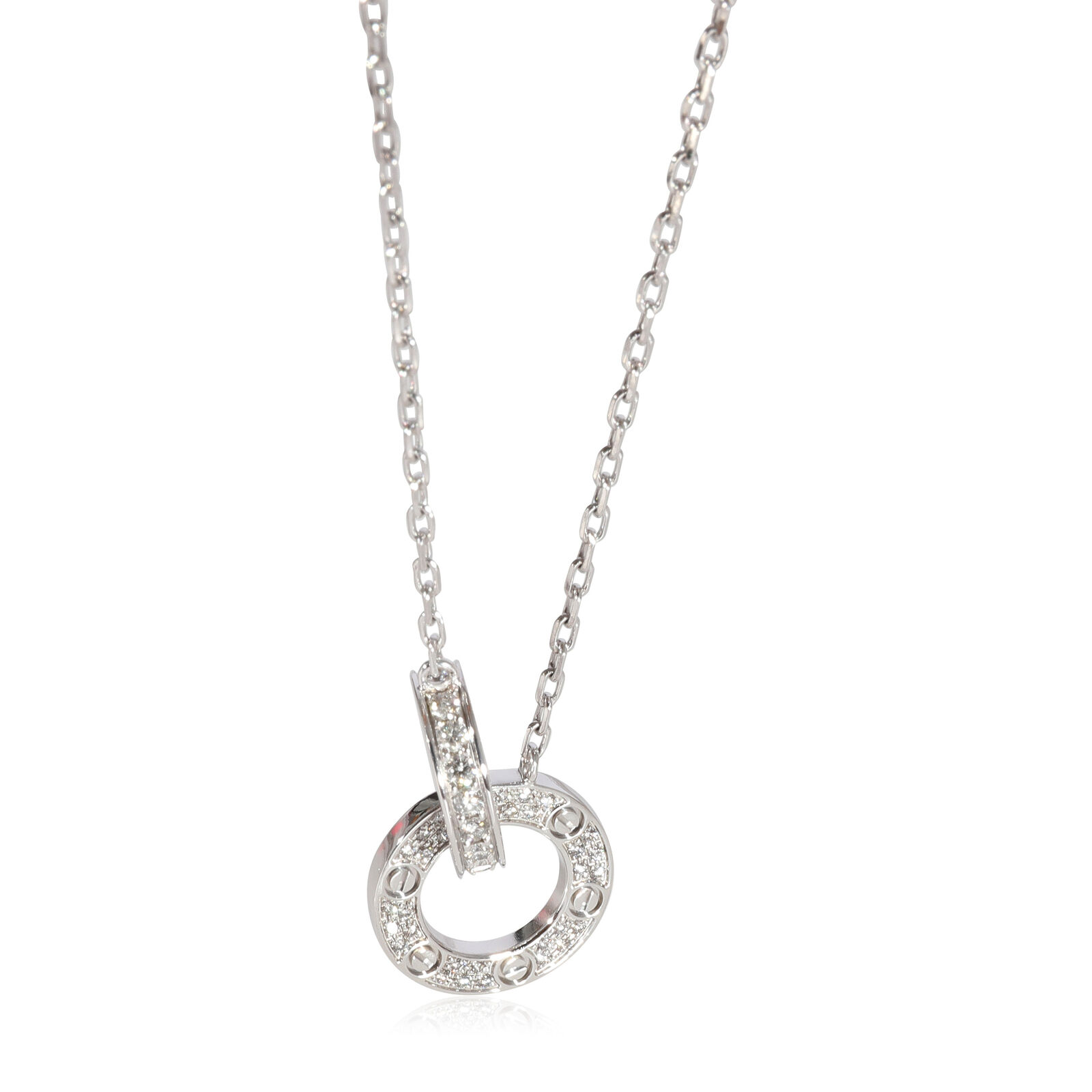 Cartier Love Paved Interlocking Circle Necklace in 18K White Gold